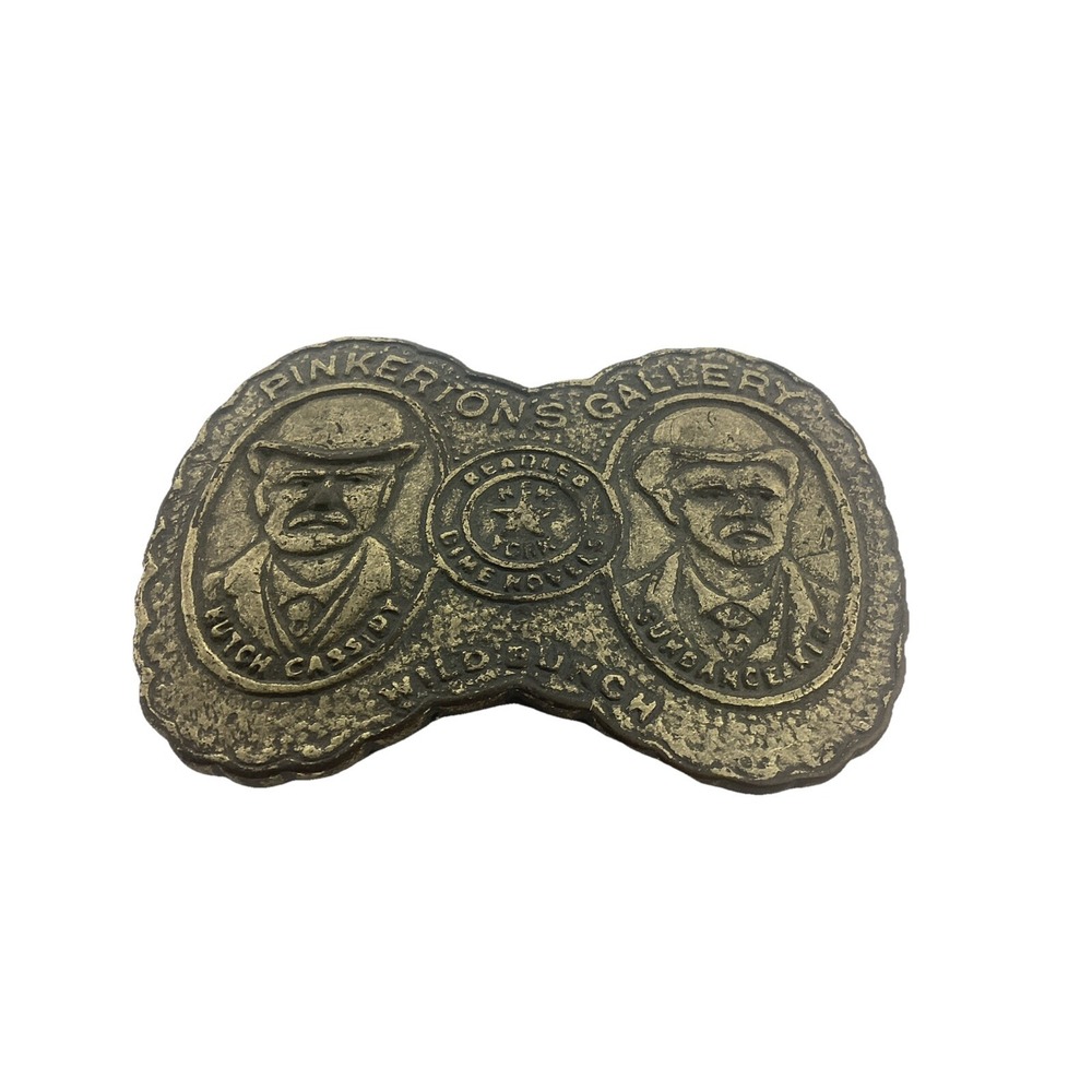 Vintage Brass Pinkertons Gallery Belt Buckle With Butch Cassidy & Sundance Kid